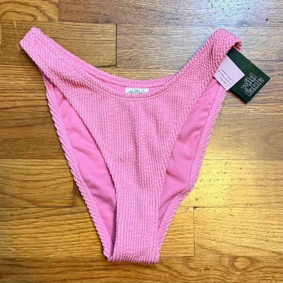Wild Fable Womens XXS 00 Pink Ribbed Low Rise Cheeky High Leg Swim Bikini Bottom - Picture 1 of 9